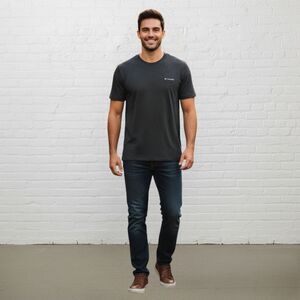 🏔️ Columbia XL Gray Black Striped Performance Tee Cotton Stretch Outdoor 🏔️